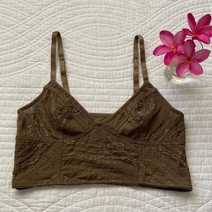 Free People Longline Bralette Lace Bustier Dark Olive Small